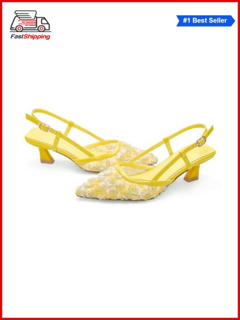 ✨ Women's Kitten Heel Slingback Mesh Sandals Floral Wedding Dressy Shoes